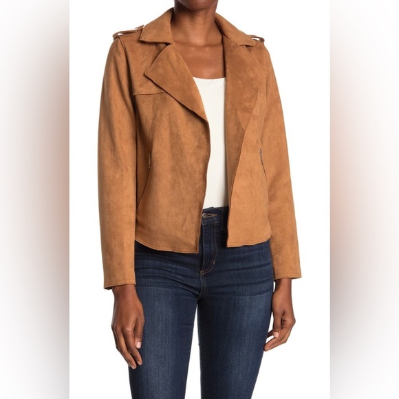 T Tahari Jackets & Blazers - T TAHARI Women’s Camel Faux Suede Moto Style Blazer with Pockets Size Medium